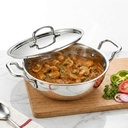 SOLARA Triply Stainless Steel Kadai com SS Lid 28 cm, Tri Ply SS Kadhai, Heavy Bottom Induction Base Cookware, Stainless Steel Cooking Pot para fritar, Sauteing, Curry
