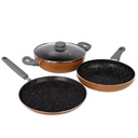 Prestige Omega Deluxe Não-Stick Cookware 3 Pc Set PFOA Free 5-Layer Coating Omni Tawa 25 cm Pan Fry 24 cm Kadai with Glass Lid 24 cm .