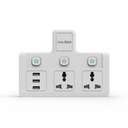 Uma placa de extensão sem fio de batida com chaveiro individual Multi Plug Socket com 2 meias + 3 USB - Flex Board com proteção de travador de segurança