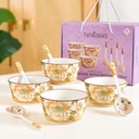 Nestasia Ceramic Snack Bowl Conjunto de 4 (370ml) - Lava-louças & Microwave Safe Bowl com colheres, tigelas de serviço multiuso para sopa, arroz, Dal, & Salada