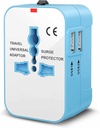 rts High Speed Travel Essentials Carregador de parede Dual USB Universal Travel Adapter International All in One Worldwide Travel Multi Plug Adapter for USA EU UK AUS Cell Phone Smart Phone (Azul)