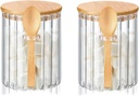 Glass Jar Sugar Container with Bamboo Spoons Lids 16 oz Sugar Bowl Coffee Bar Food Storage Jar Cereal Nuts Salts Coffee Tea Flour Sugar Container Spice（2Pack）