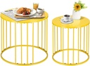 SUNNYPARK Outdoor Side Table Set of 2, Metal Circle Accent End Tables for Balcony Backyard Garden Indoor Living Room, Durable Black Nesting Coffee Tables, 20”+16” Dia