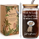 Get Well Soon Gifts for Women After Surgery - Well At Least You Don’t Have to Wear A Cone, Men Recovery Gifts from Friends Feel Better Get Wells 16 oz Glass Cup with Lids and Straws