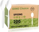 100% Compostable 200 Count No Plastic Spoons, Plastic Utensils, The Heavyweight Heavy Duty Flatware is Eco-Friendly Products for Lounge Party Wedding Office BBQ Picnic Camping.