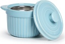 Ceramic Bacon Grease Container Keeper with Strainer, Frying Oil Storage Can, Turquoise
