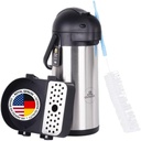 Airpot Coffee Dispenser 102 oz (3L) with Pump, Drip Tray and Cleaning Brush - Stainless Steel Insulated Carafe - 24 Hour Heat Retention - 36 Hour Cold Retention - 2 Gifts are included