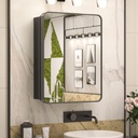 Keonjinn 20 x 26 Inch Black Recessed Medicine Cabinets, Bathroom Mirrored Medicine Cabinet, Gloss Black Stainless Steel Framed, Adjustable Shelves, in Wall or Surface Mount, Sturdy & Heavy, Farmhouse