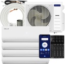 Della 36K BTU ODU Quad 4 Zone (9K 9K 12K 12K) 20 SEER2 208-230V Cools Up to 1900 Sq.Ft, Works with Alexa, Wifi Energy Efficient Multi Zone Mini Split Air Conditioner Pre-Charged Heat Pump Full Set