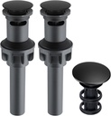 iFealClear 2 Pack Bathroom Sink Drain with Overflow, Push and Seal Pop Up Drain Stopper for Faucet Vessel, Anti-Explosion and Anti-Clogging pop up Plunger Sink Drain Assembly, Matte Black