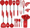 Silicone Cooking Utensil Set,Kitchen Utensils 26 Pcs Set,Non-stick Heat Resistant Silicone,Cookware with Stainless Steel Handle - Red