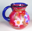 Mexican Glass Margarita or Ice Tea Pitcher, Hand Blown, Red, Hand Painted With Various Sunflower Designs, 2 qts