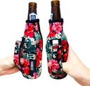 12 oz Beer Bottle Handler - Neoprene Bottle Sleeve with Pocket Handle - Insulated Beer Sleeves, Hibiscus