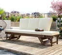 Harper & Bright Designs Outdoor Adjustable Patio Wooden Daybed Sofa Chaise Lounge with Cushions for Small Space, Brown Finish+Beige Cushion
