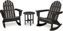 POLYWOOD Vineyard Adirondack 3-Piece Rocking Chair Set, Outdoor Patio Furniture with Side Table, HDPE All-Weather Porch Rockers, Fade-Proof, Black