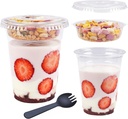 TOFLEN 12 oz Clear Plastic Yogurt Parfait Cups with Lids Disposable To Go Cereal Cups for Breakfast Snack Fruit, Veggies and Dips (50 Cups+Inserts+Sporks+Flat Lids)
