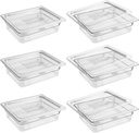 6 Pack 1/2 Size 4'' Deep Clear Food Pans with Lids, Commercial Food Pans Polycarbonate Transparent Food Storage Containers, Stackable Plastic Pan with Capacity Scale, Restaurant Supplies Hotel Pan