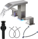 Bathroom faucets 3 Hole Brushed Nickel Vanity Faucet with led Waterfall Bathroom Faucet 3 Hole Sink Faucet Bathroom 8 inch Widespread Modern Parts Touch on 2 Handle