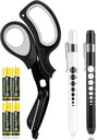 MEUUT 3 Pack Penlight & Medical Scissors- One 8 Inches Patented Trauma Shears Two LED Pen light with Four Batteries - Bandage Scissor for- Nurse, First Aid, EMT, Doctor