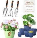 LASZOLA 11 Pcs Gardening Set – 6 Plastic Plant Pots with Saucers, 3 Garden Hand Tools and 2 Glass Self-Watering Globes for Houseplants, Premium Home Flower Care Kit for Plant Lover and Beginner