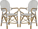 SAFAVIEH Outdoor Collection Hooper Black/White/Light Brown Stacking Bistro Arm Chair (Set of 2)