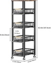 CarolynDesign Metal Wire Baskets with Wheels, Kitchen Storage Stackable Vegetable Fruit Cart Bins with Pull Out Wooden Handel Mat Bottom Sliding Dawers, for Bathroom, Garage and Pantry