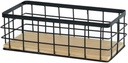 Wire Storage Baskets with Wood Base Rectangular Desktop Wall Hanging Metal Basket Color Minimalist Heavy Duty Baskets for Kitchen Bathroom Home Kitchen Tools