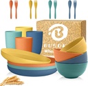 Wheat Straw Dinnerware Sets for 4 | Unbreakable Kids Plates and Bowls Sets 20 PCS, Alternatives to Plastic Dishes, Camping Dishes, Dishwasher & Microwave Safe Dorm Dish Sets (Multicolor)