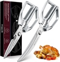 HUUSK Kitchen Scissors Set Silver - Stainless Steel Kitchen Shear, Sharp Meat Scissors Dishwasher Safe, Heavy Duty Poultry Shears, Japanese Cooking Scissor for Food, Chicken Bones, and Turkey