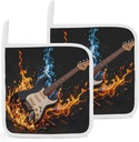 Potholders for Kitchen Heat Resistant Hot Pads Oven Pot Holders Electric Guitar Music Printed Easy-Care Perfect for Your Kitchen 2-Pk