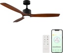 Madera Collection Smart 3-Blade 52in Ceiling Fan 2700K-6000K CCT Selectable LED Light Kit with Remote Control and Black Hardware with Distressed Koa Solid Wood Blades Works With iOS or Android App