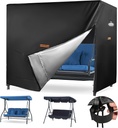 Swing Covers for Outdoor Patio Swing 3 Seater, 420D Oxford Heavy Duty Material Velcro Drawstrings Vents Reflective Handles, Hammock Garden Porch Swing Cover Anti-UV Full Protection (85 * 50 * 66 in)