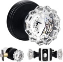 Glass Door Knobs Interior, Vintage Privacy Clear Crystal Door Knobs with Lock for Bedroom Bathroom Matte Black
