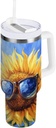 Blueangle 40oz Insulated Tumbler with Handle & Straw Lid - Leakproof Stainless Steel Travel Mug, Double-Wall Vacuum Oil Painting Sunflower Water Bottle（26）