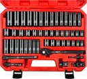 WETT 3/8" Drive Impact Socket Set, 50Pcs SAE/Metric, Deep/Shallow Sockets, with Adjustable Ratchet Handle, Extension Bar, Universal Joint, Adapter & Reducer, Cr-V Steel,(5/16"-3/4", 8-22mm)