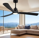 Ceiling Fans with Lights, 60 Inch Ceiling Fan with Light and Remote Control, Quiet DC Motor 3 Blade Ceiling Fan for Farmhouse Living Room Bedroom Office Indoor Outdoor(Black Fan)