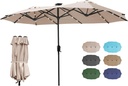 FREE SOLDIER 13ft Patio Umbrella with 36 LED Solar Lights Double Sided Outdoor Umbrella for Patio Table Umbrella with Solar lights for Garden Yard Pool (Beige)