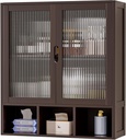 Bathroom Wall Cabinet with 2 Frosted Door,Bamboo Medicine Organizer with Open Compartment,Over The Toilet Storage Shelf Space Saver (Brown)