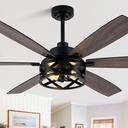 60 Inch Farmhouse Ceiling Fans with Lights and Remote Large Black Caged Rustic Chandelier Ceiling Fan for Bedroom Living Room Quiet and Reversible DC Motor 6 Speeds