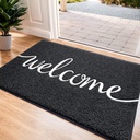 Black Door Mat Welcome Mats Outdoor Indoor Non-Slip Doormat for Entryway Low-Profile Floor Mat for Yard, Garage, High Traffic Areas (30"x17.5", Black)