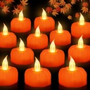 Fall Decorations for Home Pumpkin Tea Lights, 12 Pack LED Orange Pumpkin Lights Flame Less Candles Battery Operated Thanksgiving Decorations Flickering Tealights Candles for Home Indoor Party Decor