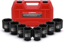 CASOMAN 1/2-Inch Drive Shallow Spindle Axle Nut Impact Socket Set,1-9/16" to 2", 6-Point, SAE, CR-MO, 8 Piece 1/2" Heavy Duty Impact Socket Set