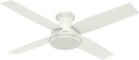 Hunter 52 inch Indoor Ceiling Fan No Light with Remote Control - White Modern Ceiling Fan without Light, Low Profile Mount, 4 Blades, For Bedroom, Living Room, or Kitchen - Dempsey 59248, Fresh White