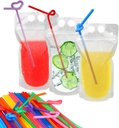 100 Pcs Drink Pouches with 100 Straw Holes, Freezable Juice Pouches, Translucent Reclosable Zipper Plastic Pouche Drink Bags for Cold & Hot Drinks for Adults and Kids