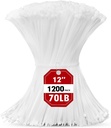 Zip Ties, RAZCC 1200pcs Cable Zip Ties 12 Inch, Heavy Duty White Plastic Wire Ties with 70lb Tensile Strength, Self-Locking Nylon Cable Ties, Wire Management for Indoor and Outdoor