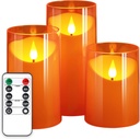 NURADA Flameless Candles with Remote Timers - 3D Wick Battery Operated LED Electric Fake Candles Realistic for for Halloween Thanksgiving Dinner Tables Wedding Party Home Fall Decor - 3 Pack Orange