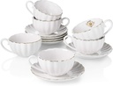 Amazingware Royal Tea Cups and Saucers, with Gold Trim and Gift Box, British Coffee Cups, Tea Cup Set, Porcelain Tea Set, Cappuccino Cups, Latte Cups, Set of 6 (8 oz)- White
