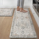 GENIMO Kitchen Mats for Floor 2PCs, Washable Anti Fatigue Mat for Cushioned, 17.3"x47"+17.3"x30", Waterproof Kitchen Rugs, Non Slip Comfort Standing Mat Rug for Home, Sink, Laundry, LightTaupeBrown