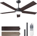Ceiling Fans with Lights and Remote, 52 inch Ceiling Fans with Flush Mount, 22W 3-Color LED Light, 6 Speed Reversible, Dual Finish 5 Blades Noiseless for Patio, Living room, Indoor/Outdoor Use, Brown