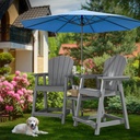 Tall Adirondack Chair Set of 2 with Double Connecting Tray, Recycled HDPE with Wood Grain, Weather Resistant, Outdoor Adirondack Chairs for Deck, Balcony, Patio, Backyard, Light Grey